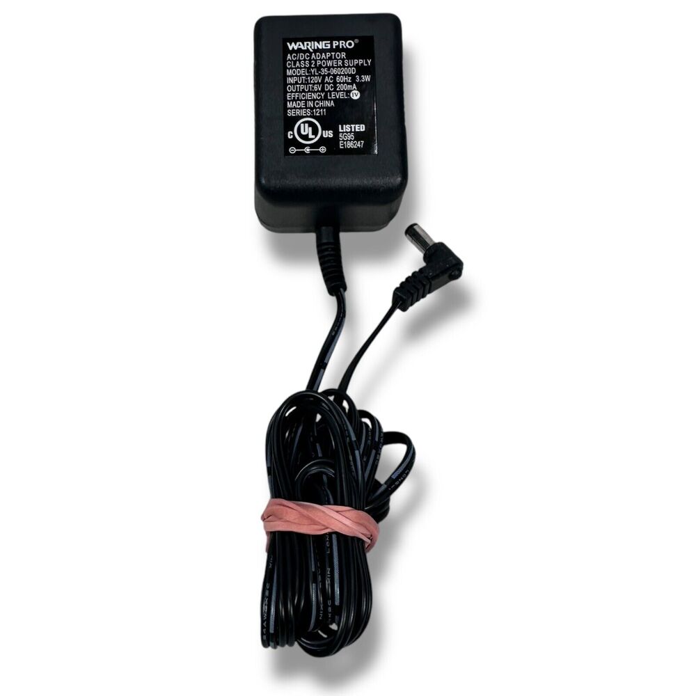 Waring Pro Wine Opener YL-35-060200D Class 2 Power Supply Adapter Black‎ 6V